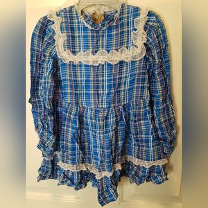 Vintage Handmade Blue Plaid Girls Dress. Measurements in Description